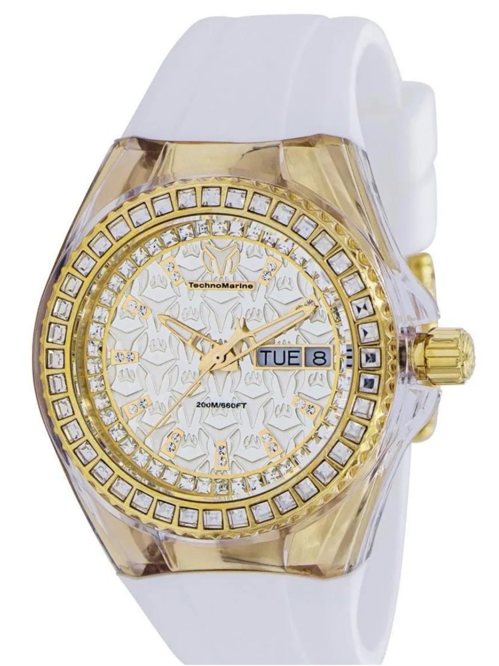 Technomarine Gold and White Crystal Accent Watch with Day-Date